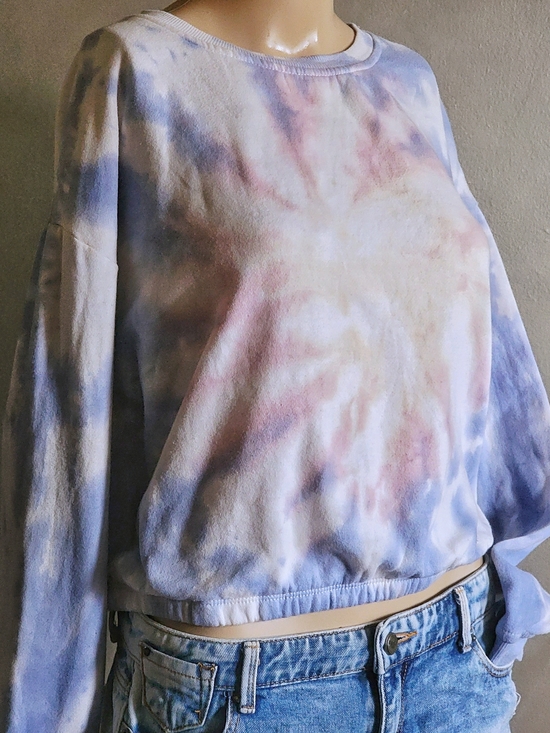 Hippie Rose Tops - Hippie Rose Pastel Tie-Dye Crewneck Sweatshirt - Blue, Pink, Cream Medium